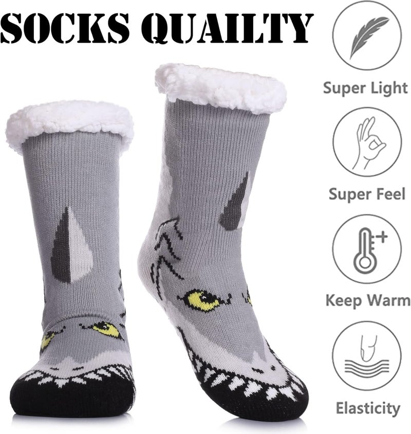 LINEMIN Mens Warm Slipper Socks Soft Cozy Fuzzy Fleece-Lined Winter Non Slip Indoor Christmas Socks - Image 4